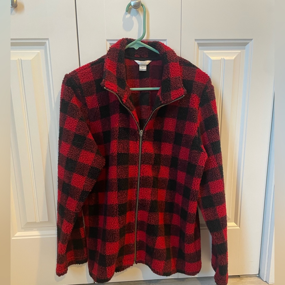 Christopher & Banks Red and Black Buffalo plaid fleece jacket